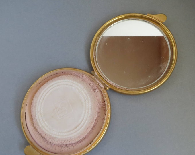 Cover Girl Compact - Vintage Black, Cream Round Mirrored Makeup Case, Collectible Powder Compact