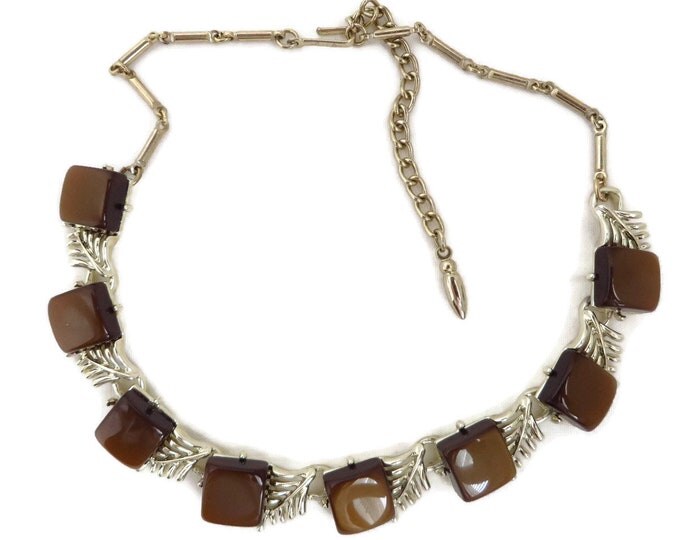 Vintage CORO Chocolate Moonglow Necklace, Gold Tone Mid-Century Choker
