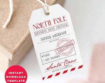 Printable Santa Gift Tags Template - Gift From Santa Tag - Christmas Gift Tags - Instant Download