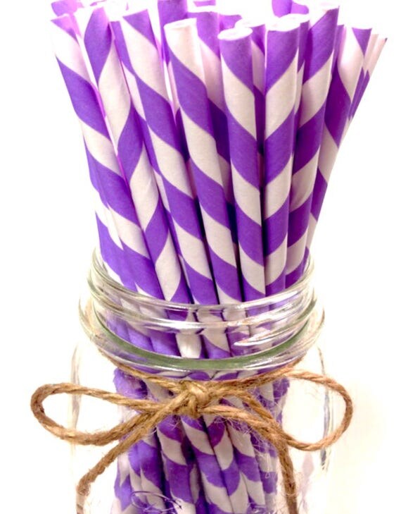 25 Lavender Stripes paper straws // baby bridal shower