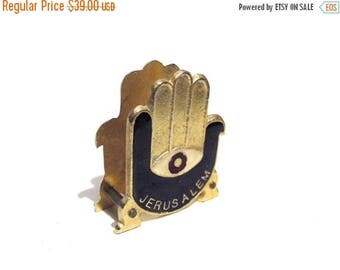 ON SALE Antique napkin holder,hamsa,made in israel,jerusalem,1970's,souvenir ,made of brass