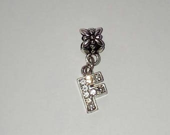 Pendant 1 X letter F silver and rhinestone