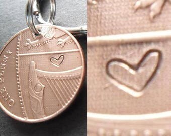 8th anniversary Bronze anniversary 2009 British coin key fob with heart 8th anniversary wedding gift for a man gift for a woman love token