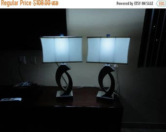 35% Off Summer Sale Very Cool Pair of 1980's Chrome Reproduction Table Lamps Pristine Condition Rewired Free Shipping