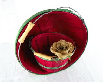 2 Split Wood Apple Baskets with Wire Handles