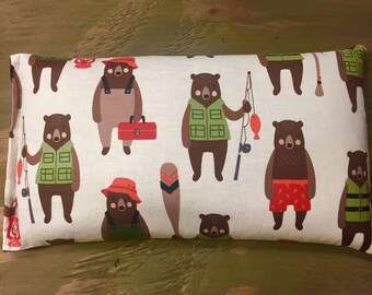 Heating pad, Microwavable. SmellWell Aromatherapy, Hot Cold Pack, Flax seed, Cotton, Choice Of Essential Oil, Bear, Fishing Camping Bears