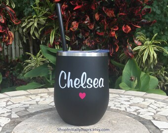 Personalized Stainless Wine Cup, 12oz Wine Tumbler, Bridal Party Wine, Bridesmaid Wine, Tumbler with Name, Insulated Wine Tumbler