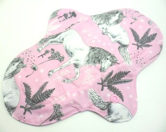 Cloth pad light-regular 8.5". Unicorn print. Flat cotton, towelling, PUL.
