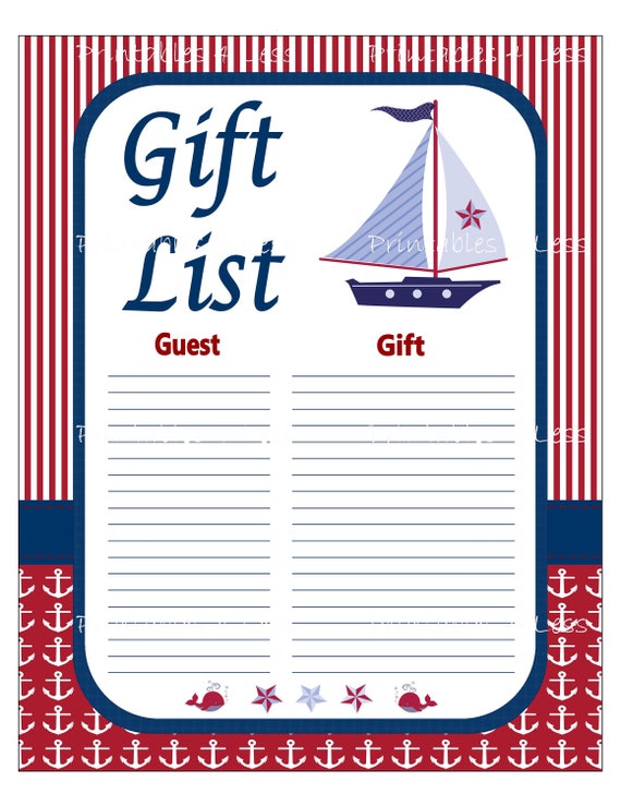 Nautical Gift List Printable Nautical Baby Shower Gift List