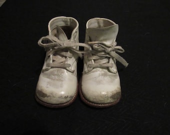 Pair Vintage Stride Rite Straight Last Baby Toddler Walking Shoes Leather Uppers and Soles Size ? 1980's Crafts Altered Art