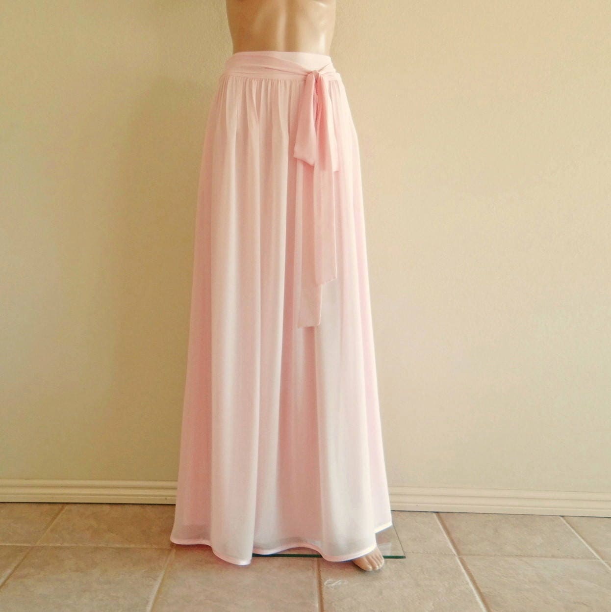 Blush Pink Maxi Skirt.Blush Pink Bridesmaid Skirt. Chiffon