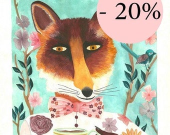 Art print, fox, home decor, child, fine art, Illustration, renard, impression, décor, chambre, enfant, livraison gratuite france, painting