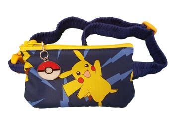 Insulin Pump Pouch Pack Pikachu with matching zip charm.