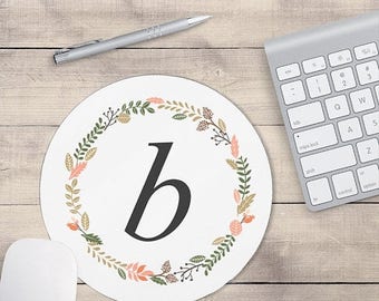 ON SALE: Light Grey Monogram Mouse Pad, Mouse pad Floral, Personalized Mouse pad, Monogram Coaster, Floral Coaster, Personalized Coaster (00