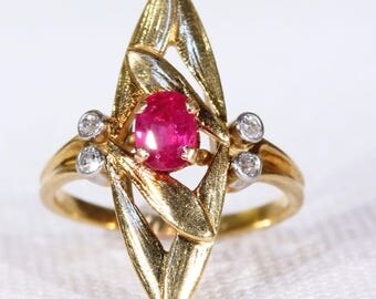 Antique French Art Nouveau Ruby Diamond Ring