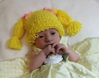 Cabbage patch kids inspired crochet hat, crochet baby hat, cabbage patch costume, crochet hat,newborn photo prop, cabbage patch wig, girl