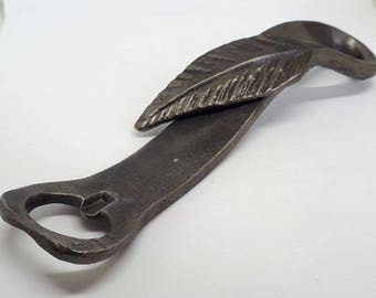 Hand Forged Bottle Opener, Leaf Design