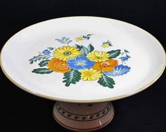Vintage M. Kamenstein Pedestal Cake Stand / Footed Dessert Tray / Platter * Floral Design