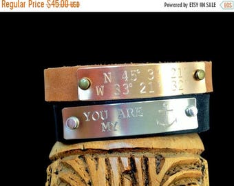 ON SALE Men Leather Bracelet Personalized Fathers Day Gift Men ID bracelet Men's Brown Leather Cuff Bracelet Boyfriend gift Engraved Mens