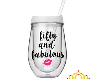 50th Birthday Gift For Woman, 50th Birthday Wine Glass, 50th Birthday Gift Wine Tumbler