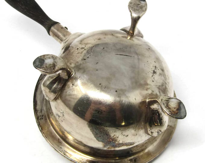 Vintage Silver Plated Witch Cauldron Lidded Mustard Pot or Salt Cellar & Spoon - with Cobalt Glass Liner