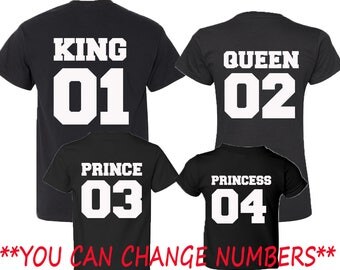 Custom Numbers Family Set King Queen Prince Princess Tshirt BACK SIDE WHITE Numbers Best Matching Couples Date King and Queen