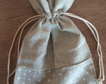 Bag of linen and polka dots 12 cm x 17cm