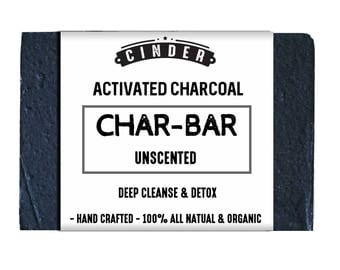 Activated Charcoal Soap, Unscented, Deep Cleanse, Acne, Detox Bar by Cinder Charcoal, Unscented Activated Charcoal Soap