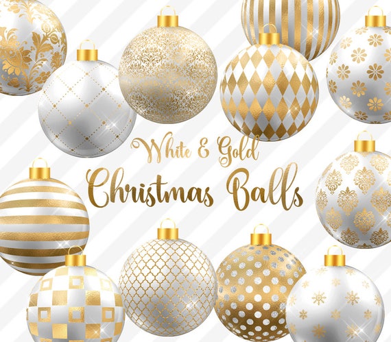 White and Gold Christmas Balls Clipart Christmas Baubles clip