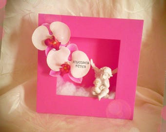 Pink Green frame with orchids and Angelo