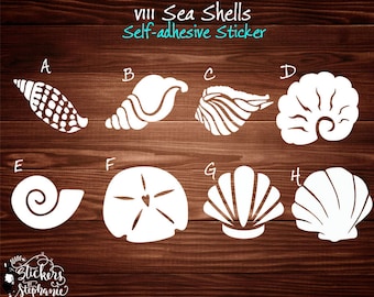 v111 WHITE Vinyl STICKER Sea Shells Junonia Nautilus Sandollar Conch Vinyl Decal