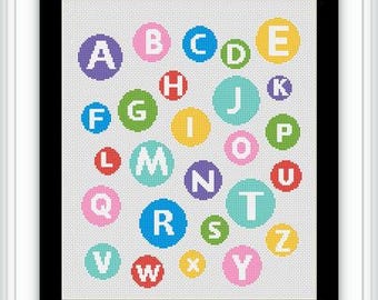 COLORS ALPHABET/ -Counted cross stitch pattern /grille point de croix ,Cross Stitch PDF, Instant download , free shipping