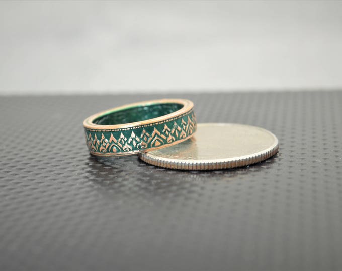 Thailand Coin Ring, Green Ring, Thai Coin Ring, Crown Ring, Unique Ring, Green BoHo Ring, Coin Jewelry, Bohemian Ring, Thailand, Coin Ring