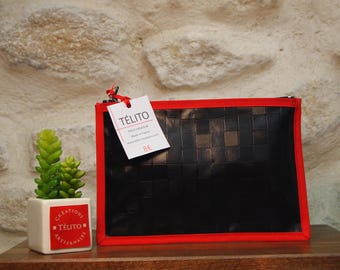 Black and Red Plaid oilcloth pouch
