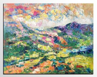 Large Wall Painting, Original Oil Painting, Mountain Landscape Painting, Canvas Art, Heavy Texture Art, Abstract Art, Living Room Wall Art