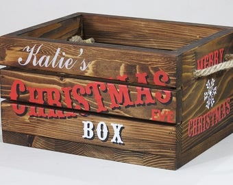Large big Christmas Eve Box Crate Personalised Rustic Vintage style crate Christmas present Gift Children family