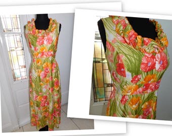 Vintage Hawaiian Muu Muu Dress Hostess Maxi Dress 1970s Elfriede for Mitch Robert