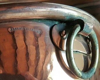 Unique Rustic Antique French Cul de Poule-Rolled Rim Small Copper Cuivre Mixing Bowl-Timeworn Patina,Brass Hanging Ring,Garanti Villedieu