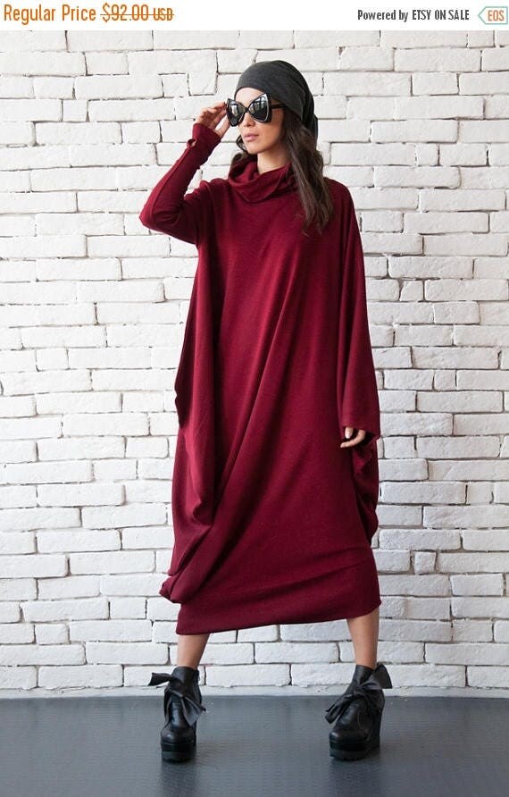 SALE Burgundy Oversize Dress/Comfortable Maxi Dress/Wine Long