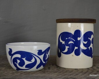 Royal Cauldon Blue Scroll Jar & Sugar Bowl