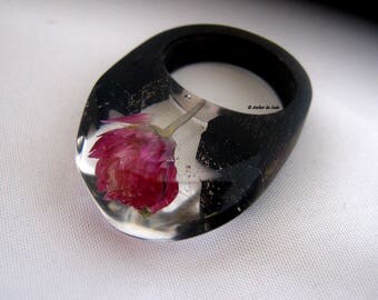 Ring black Gabon ebony and resin