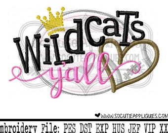Football Embroidery design, Wildcats yall, football sister applique, football mom, socuteappliques, embroidery sayings, touchdown applique