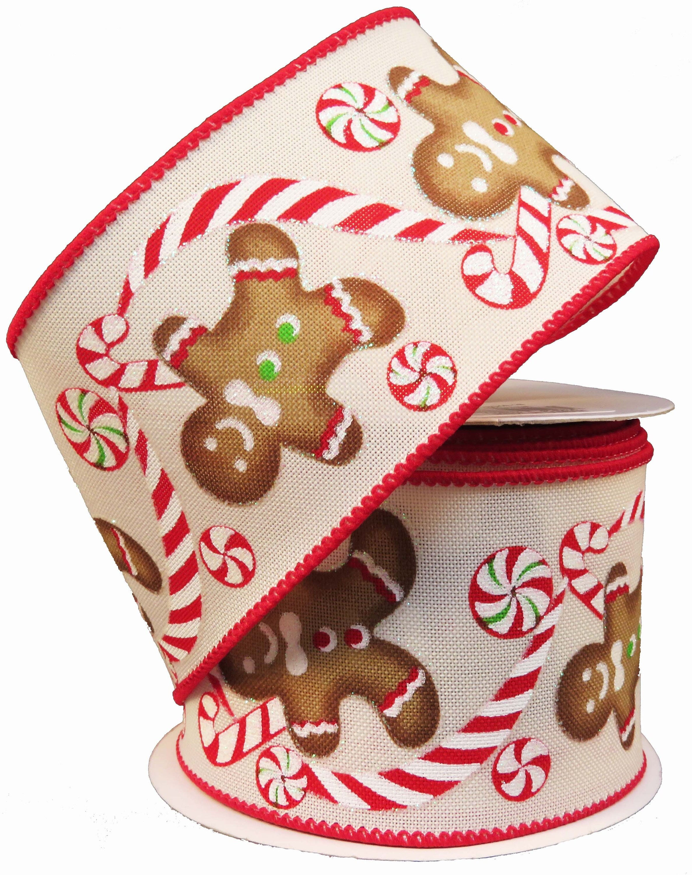 2.5 Gingerbread Ribbon X728340-18, Red Ivory Brown Gingerbread Ribbon ...