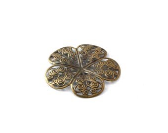 36 mm bronze filigree flower color print / ES004