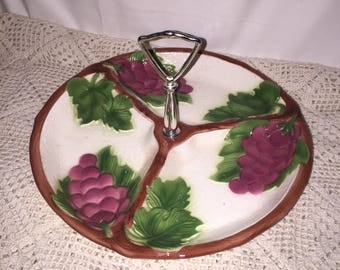 Maddux of California Divided Serving Dish; 1960s 3 Divided Serving/Nut/Condiment Dish; Vintage Serving Grape Designed