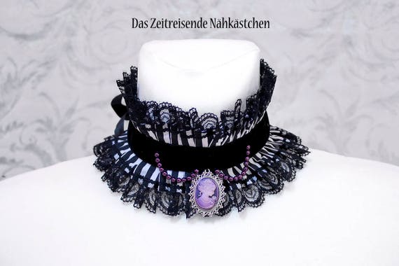 Lace collar, choker, with gears and dragonfly, Steampunk, Lolita by TimeTravelingTailor steampunk buy now online