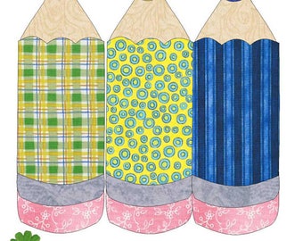 Color Pencils Applique Pattern, Crayons Applique, Quilt Applique Pattern, Motif, Applique Motif, Quilt Block, Back to School Applique Design
