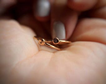 tiny letter initial ring itty bitty monogramed 14k gold gold-filled customized personalized mother's bridemaids ring handmade stackable