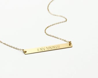 Roman Numeral Necklace - Custom Date Necklace - Personalized bar - Wedding date necklace