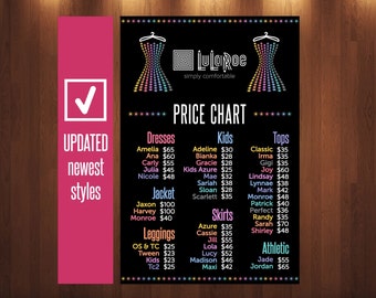 LLR Price Chart Newest Styles * LLR Price Poster * 18x24, 12x18, 8.5x11 * Price List * Price Banner * Price Sheet * Black * Stars-Dress